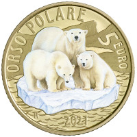 Italia 5 euroa 2021 - Uhanalaiset eläimet – jääkarhu