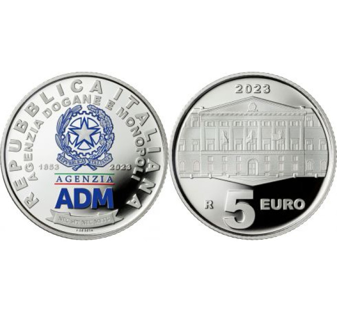 Italia 5 euron hopea PROOF 2023 - Tulli- ja monopoliviraston 170-vuotisjuhla - ADM