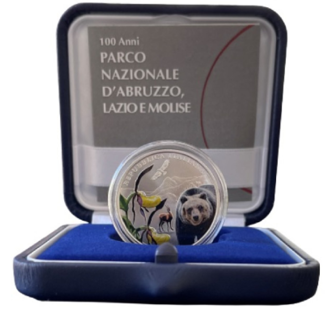 Italia 5 euron hopea PROOF 2023 - 100 vuotta Abruzzon, Lazion ja Molisen kansallispuiston perustamisesta