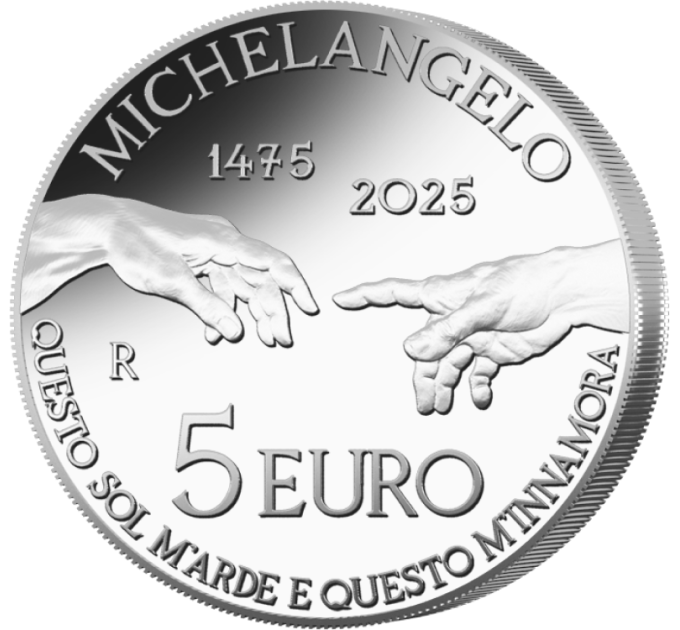 Italia 5 euron hopea BU 2025 - Michelangelon syntymän 550-vuotisjuhla