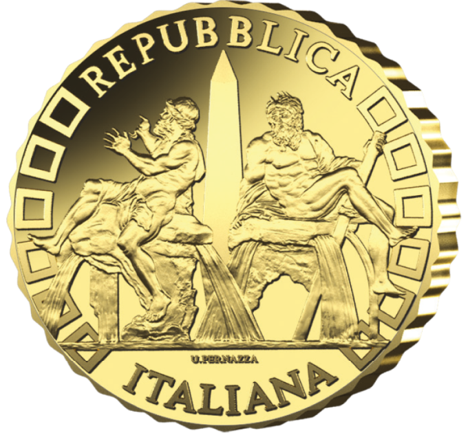 Italia 10 euron kultaa PROOF 2025 - Italian suihkulähteet - Fontana dei Quattro Fiumi - Roma