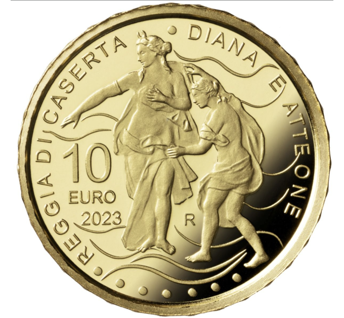Italia 10 euron kultaa PROOF 2023 - Italian suihkulähteet - Casertan kuninkaallinen palatsi - Dianan ja Actaeonin suihkulähde