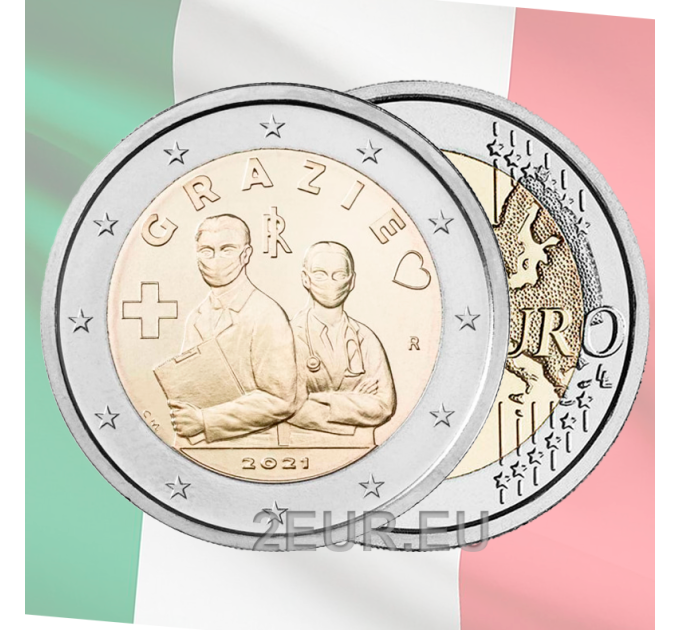 Italia 2 euron UNC 2021 - Grazie - Kiitos - Terveydenhuollon ammatit