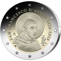 Italia 2 euron UNC 2026 - Assisilaisen Fransiskus-Pyhän kuoleman 800-vuotismuisto
