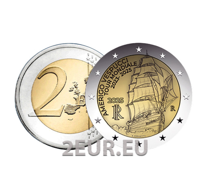 Italia 2 euron UNC 2025 - Amerigo Vespucci -laivan matka