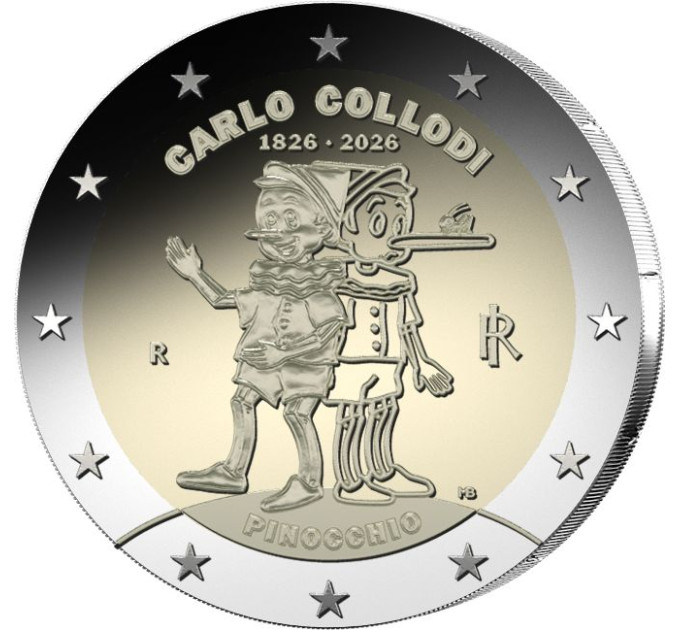 Italia 2 euron UNC 2026 - Carlo Collodin syntymän 200-vuotisjuhla