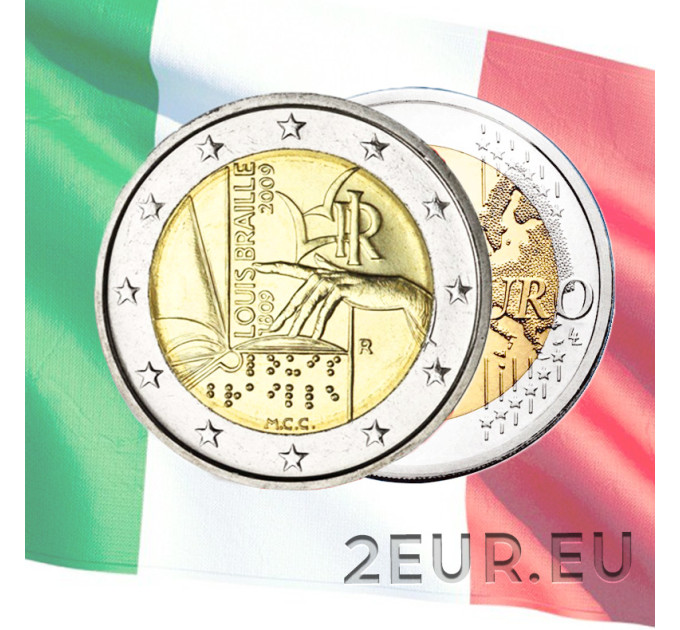 Italia 2 euro UNC 2009 - Louis Braillen syntymän 200-vuotispäivä