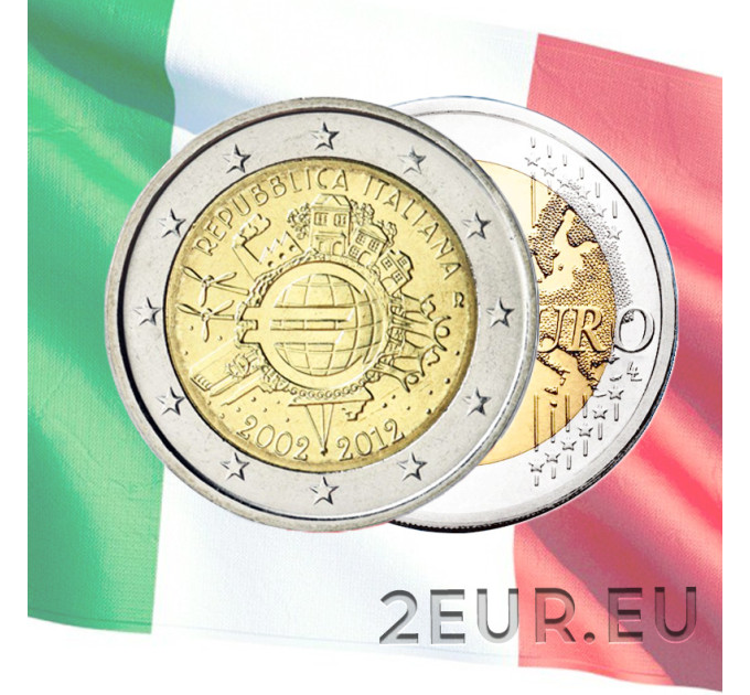 Italia 2 euron UNC 2012 - 10 vuotta eurokäteistä