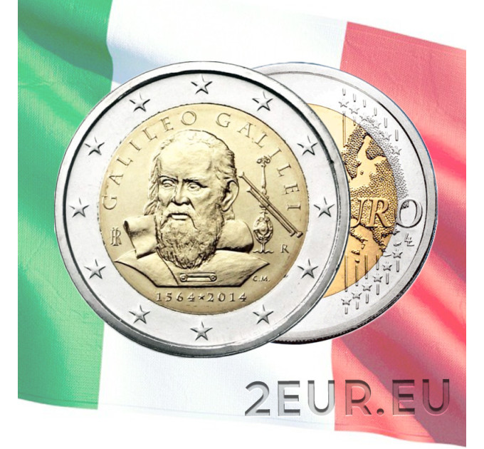 Italia 2 euron UNC 2014 - Galileo Galilein syntymän 450 vuotta