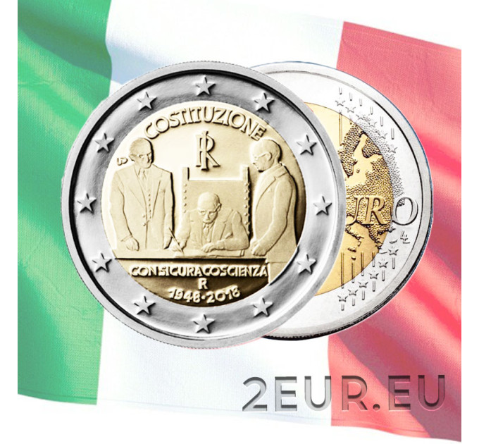 Italia 2 euron UNC 2018 - Italian tasavallan 70-vuotias perustuslaki