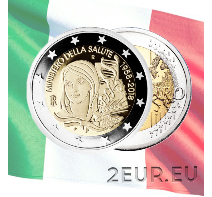 Italia 2 euron UNC 2018 - 60 vuotta Italian terveysministeriön perustamisesta 1958