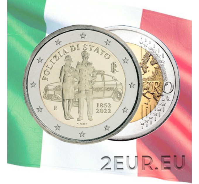 Italia 2 euron UNC 2022 - 170 vuotta Italian kansallisen poliisin perustamisesta