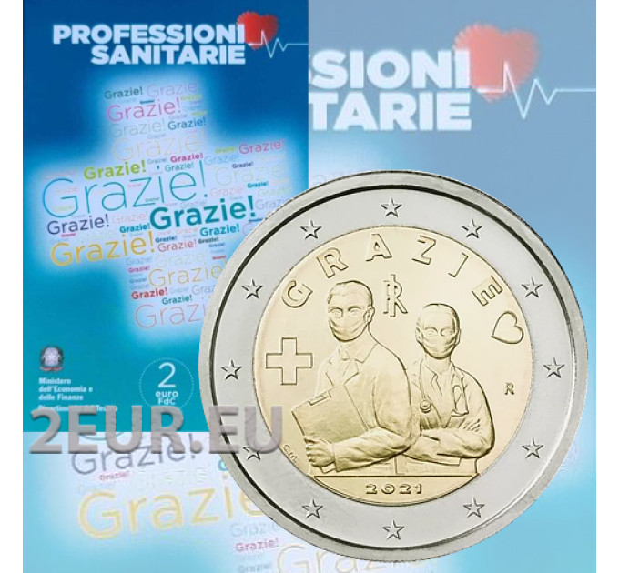 Italia 2 euron BU 2021 - Grazie - Kiitos - Terveydenhuollon ammatit