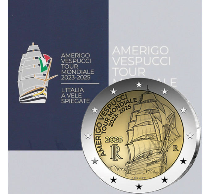 Italia 2 euron BU 2025 - Amerigo Vespucci -laivan matka