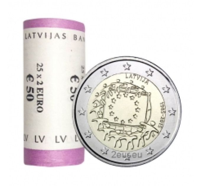 Latvia 2 euroa UNC rullaa 2015 – 30 vuotta EU:n lippua