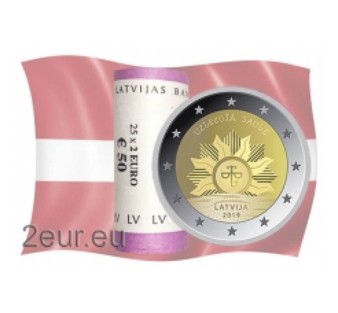 Latvia 2 euroa UNC rullaa 2019 - Nouseva aurinko