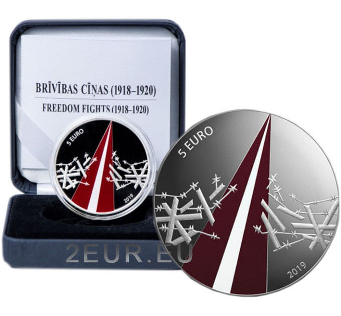 Latvia 5 euron hopea proof 2019 - Taistelu vapaudesta (1918-1920)