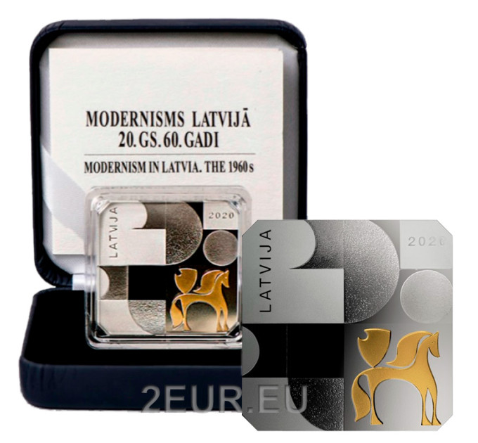 Latvia 5 euron hopea proof 2020 - Modernismi Latviassa - 1960-luku