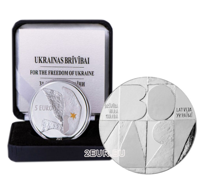 Latvia 5 euron hopea proof 2022 - Ukrainan vapaus