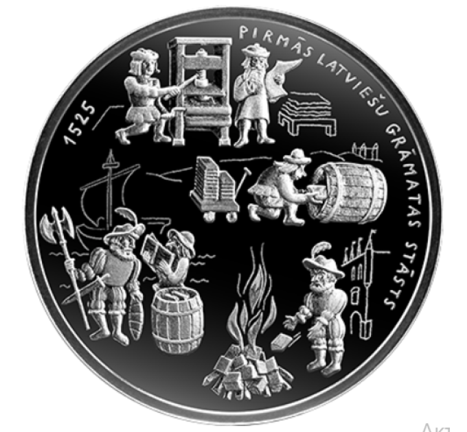 Latvia 5 euron hopea proof 2025 - Latvialainen kirja – 500
