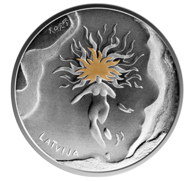 Latvia 5 euron hopea proof 2025 - Aurinko ja tuuli