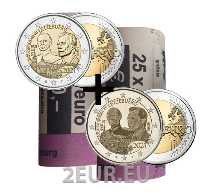 Luxemburg 2 euroa UNC rullaa 2021 - 100 vuotta suurherttua Jeanin syntymästä