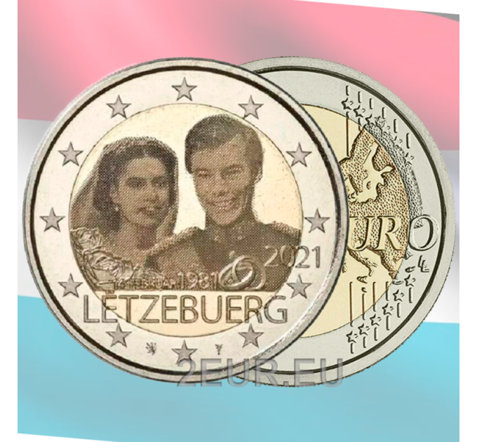 Luxemburg 2 euroa UNC 2021 - Suurherttuatar Maria Teresan 40. hääpäivä suurherttua Henryn kanssa