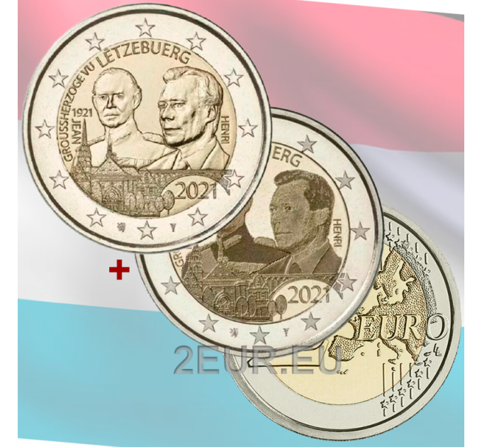 Luxemburg 2 euroa UNC 2021 - 100 vuotta suurherttua Jeanin syntymästä relief+kuva