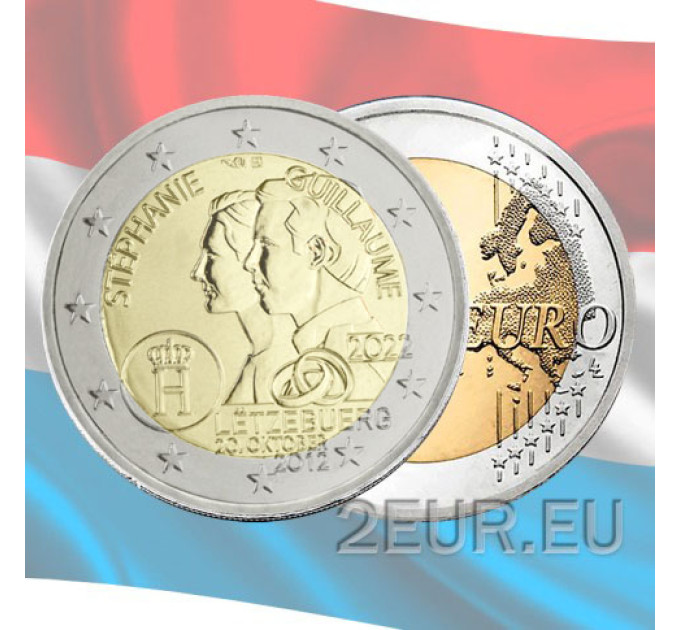 Luxemburg 2 euroa UNC 2022 - 10 vuotta perinnöllisen suurherttua Guillaumen ja perinnöllisen suurherttuatar Stéphanien häistä