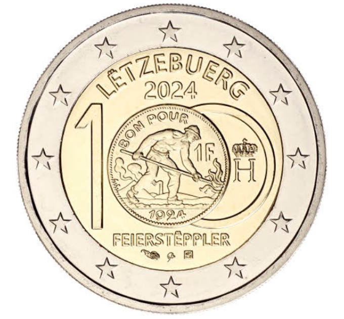 Luxemburg 2 euroa UNC 2024 - 100 vuotta Luxemburgin frangin käyttöönotosta
