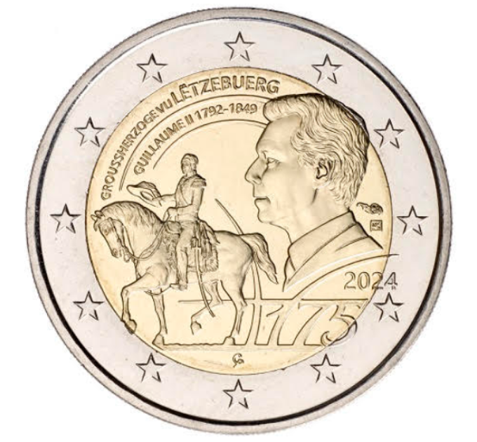 Luxemburg 2 euroa UNC 2024 - 175 vuotta suurherttua Guillaume II:n kuolemasta