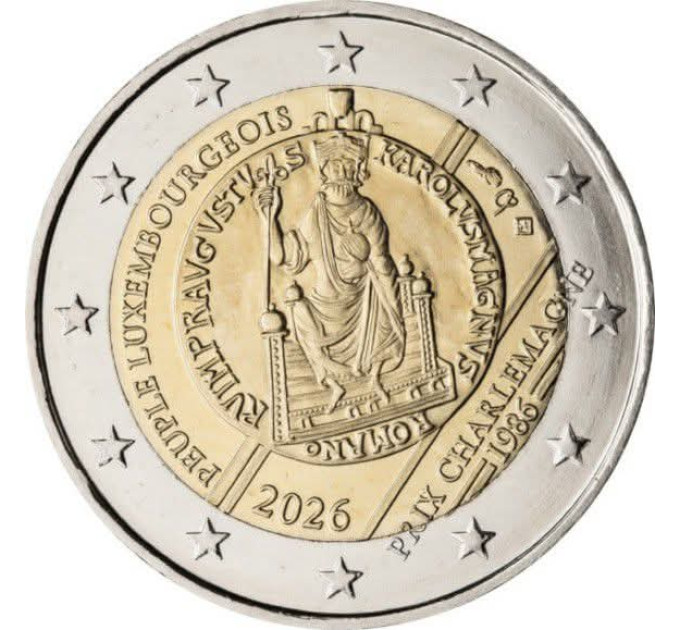 Luxemburg 2 euroa UNC 2026 - Kansainvälisen Kaarle Suuri -palkinnon myöntämisen 40. vuosipäivä luxemburgilaisille