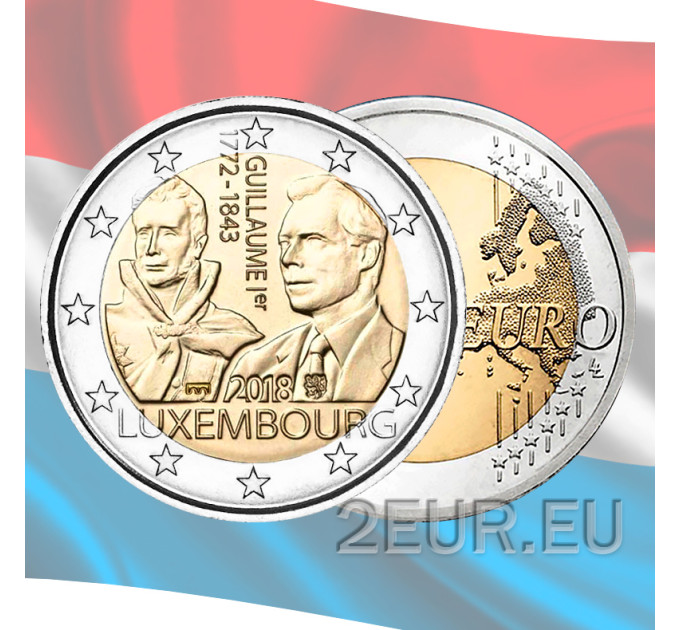 Luxemburg 2 euroa UNC 2018 - 175 vuotta suurherttua Guillaume I:n kuolemasta