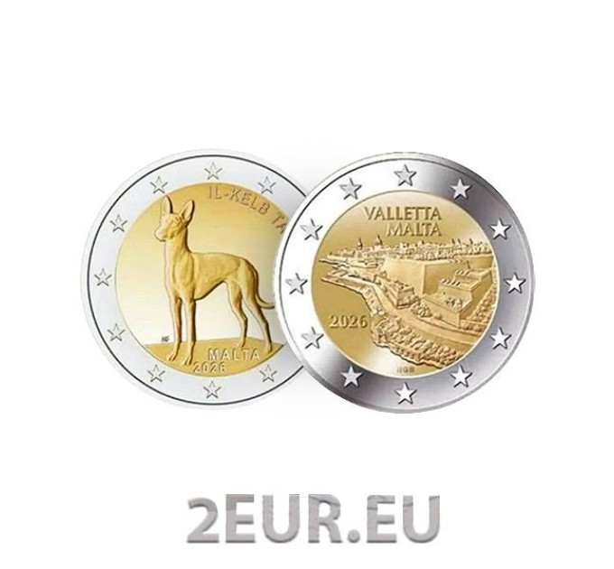 Malta 2 euroa 2026 UNC - Faaraonkoira + Valletta