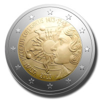 Malta 2 euroa UNC 2023 - 550 vuotta Nikolaus Kopernikuksen syntymästä