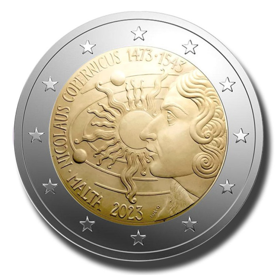 Malta 2 euroa UNC 2023 - 550 vuotta Nikolaus Kopernikuksen syntymästä