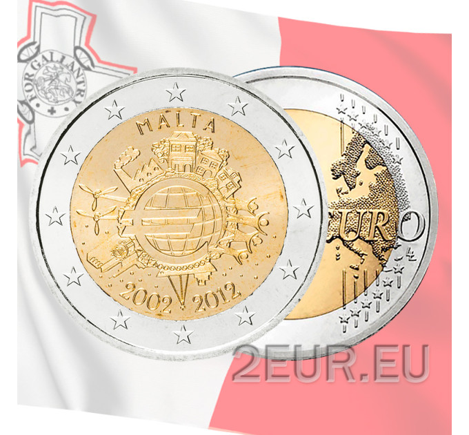Malta 2 euroa UNC 2012 - 10 vuotta Euro Cash