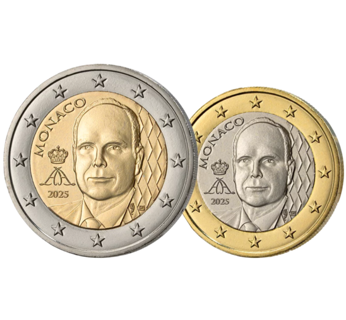 Monaco 1 ja 2 euroa UNC 2025 - Prinssi Albert II