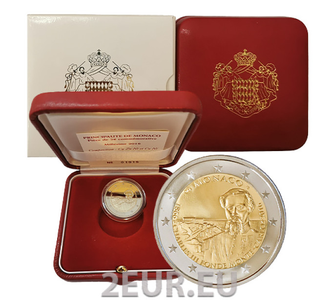 Monaco 2 euroa PROOF 2016 - 150 vuotta Charles III:n Monte Carlon perustamisesta