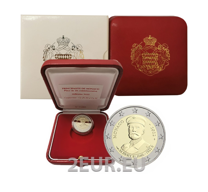 Monaco 2 euroa PROOF 2022 - 100 vuotta Monacon ruhtinas Albert I:n kuolemasta