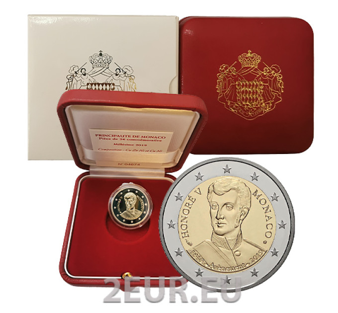 Monaco 2 euroa PROOF 2019 - 200 vuotta prinssi Honoré V:n valtaistuimelle noususta
