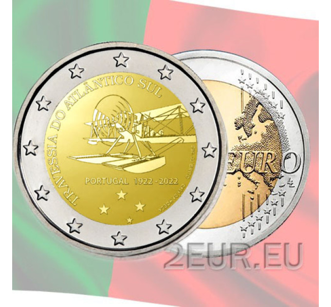 Portugali 2 euroa UNC 2022 - 100 vuotta ensimmäisestä Etelä-Atlantin lentomatkasta