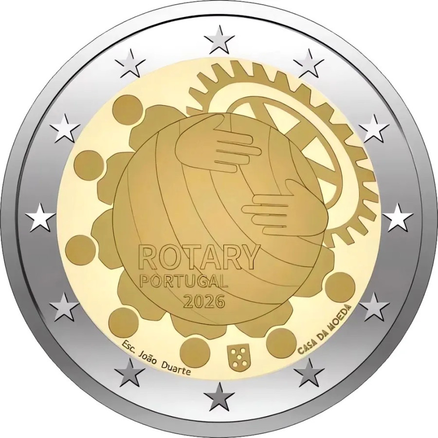 Portugali 2 euroa UNC rullaa 2026 - Rotary-säätiön 100-vuotisjuhla Portugalissa Portugali 2 euroa UNC rullaa 2026 - Rotary-säätiön 100-vuotisjuhla Portugalissa
