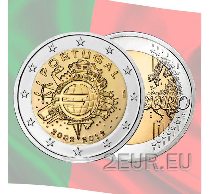 Portugali 2 euroa UNC 2012 - 10 vuotta Euro Cash