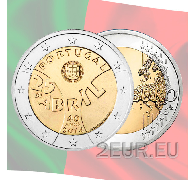 Portugali 2 euroa UNC 2014 - 40 vuotta 25. huhtikuuta vallankumouksesta - Neilikkavallankumous