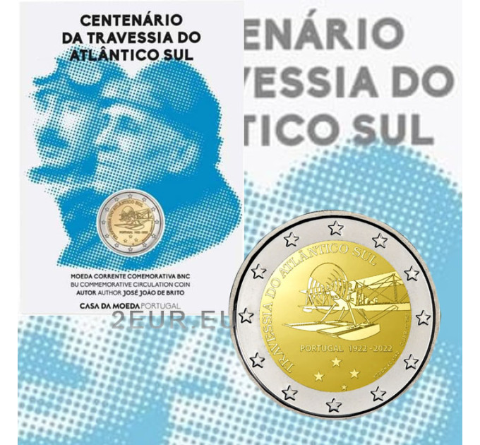 Portugali 2 euroa BU 2022 - 100 vuotta ensimmäisestä Etelä-Atlantin lentoaseman ylityksestä  