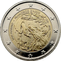 San Marino 2 euroa Proof 2026 - Assisilaisen Franciscus kuoleman 800-vuotismuisto San Marino 2 euroa Proof 2026 - Assisilaisen Franciscus kuoleman 800-vuotismuisto