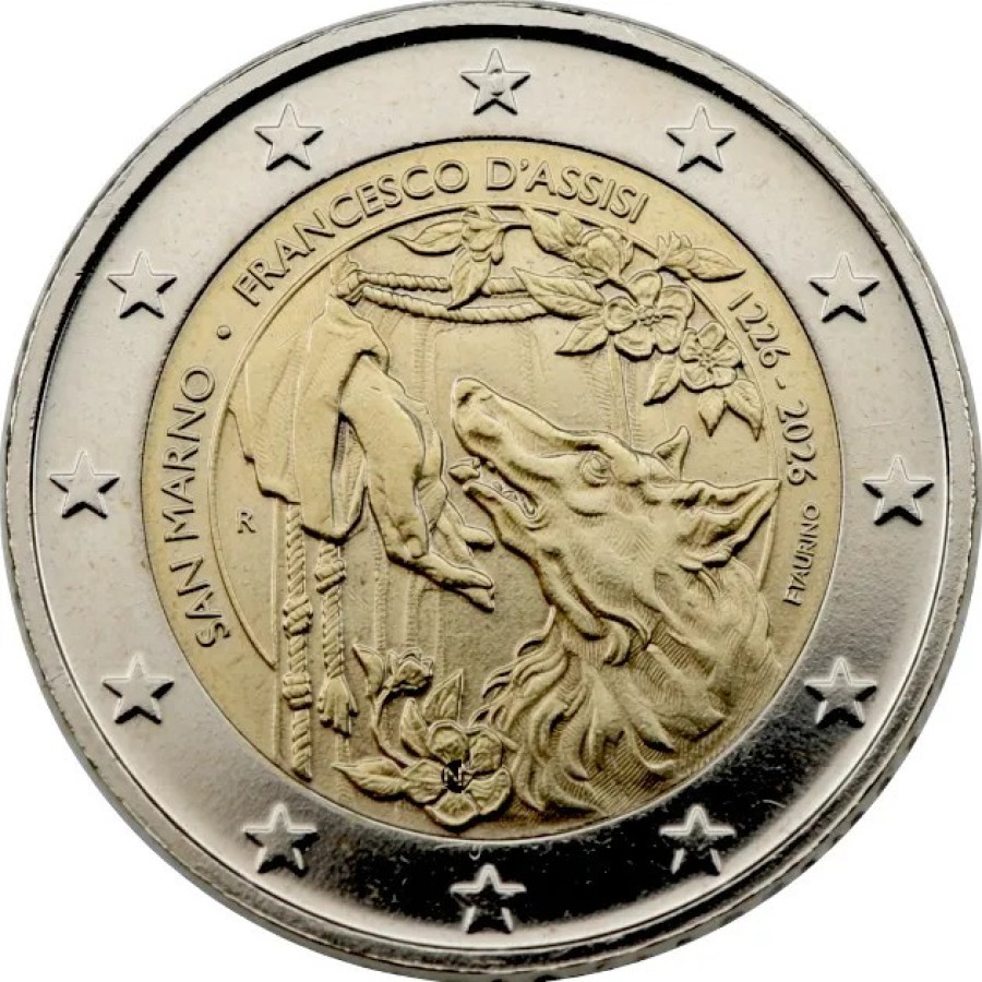 San Marino 2 euroa Proof 2026 - Assisilaisen Franciscus kuoleman 800-vuotismuisto