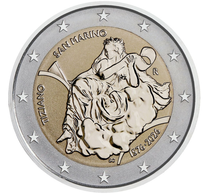 San Marino 2 euroa Proof Reverse 2026 - Tizianon kuoleman 450-vuotismuisto