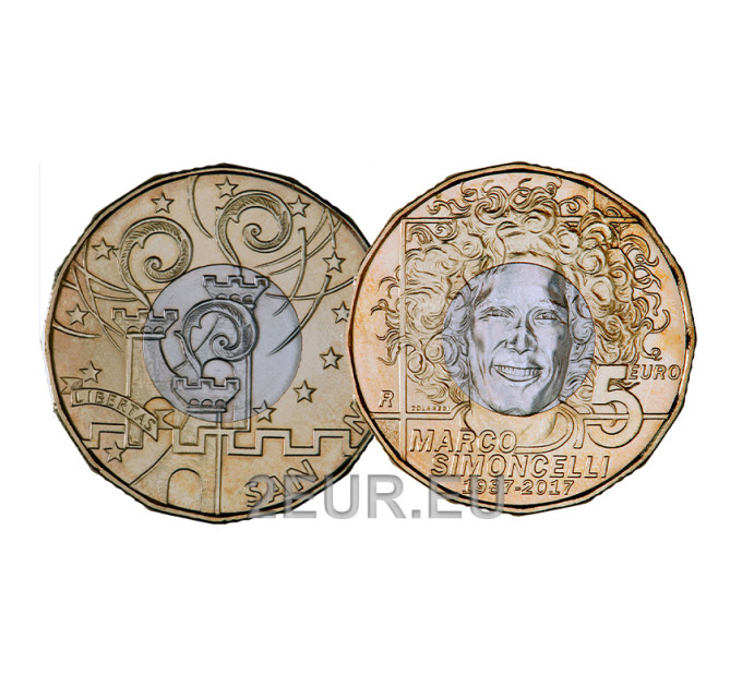 San Marino 5 euro UNC 2017 - "30 vuotta Marco Simoncellin syntymästä"
